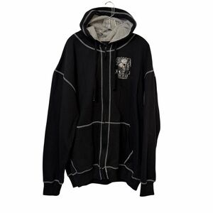 Graphic Hoodie Mens XXL Black Full Zip Silver Eagle Crest Crown Streetwear